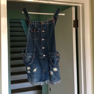 Distressed Denim Forever 21 Short Overalls